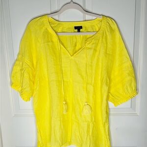 Talbots NWT Yellow TasselTie Linen Short Sleeve Blouse